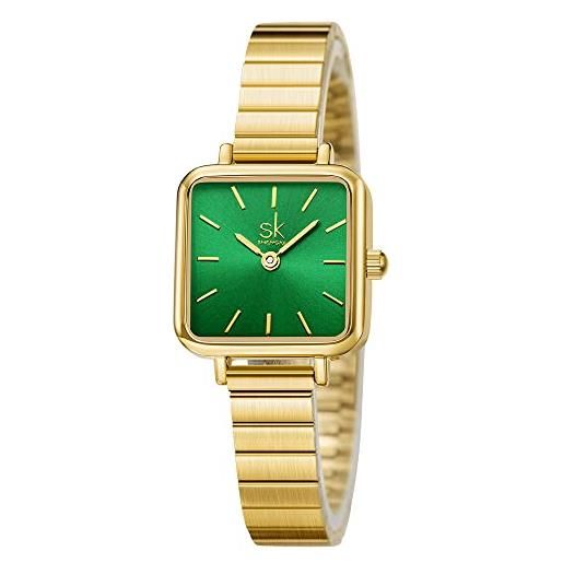 SHENGKE sk orologi da donna fashion orologi da donna quadrati di semplicità minimalista (green-gold)