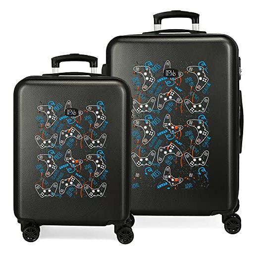 ROLL ROAD gamers set di valigie nere 55/65 cm rigida abs chiusura a combinazione laterale 91 6 kg 4 ruote doppie bagaglio a mano
