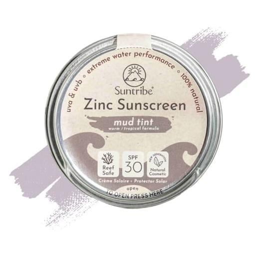 Suntribe crema solare minerale zinco fps 30 Suntribe - 45 g, tinto, biologico - 100% naturale, sicuro per i coralli - pasta di zinco surf & sport - filtro uv minerale - molto resistente all'acqua, rifiuti zero
