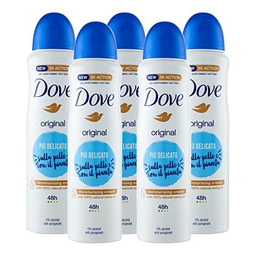 Dove 5x deodorante spray Dove original 48h delicato 0% alcol antitraspirante - 5 deodoranti da 150ml ognuno