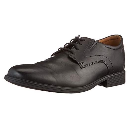 Clarks whiddon plain shoes, scarpe stringate derby uomo, black leather, 44.5 eu