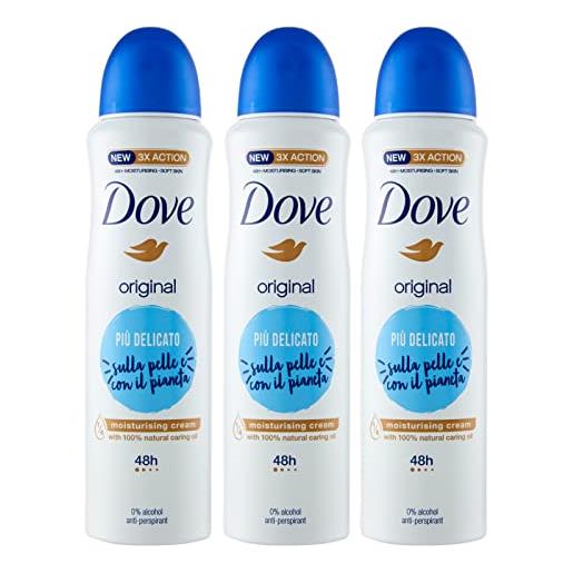 Dove 3x deodorante spray Dove original 48h delicato 0% alcol antitraspirante - 3 deodoranti da 150ml ognuno