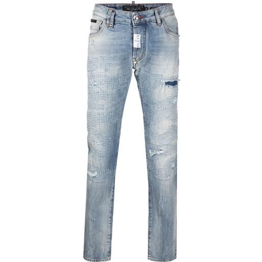 Philipp Plein jeans con effetto vissuto premium - blu
