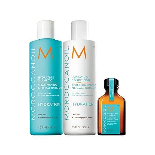 Moroccanoil pacchetto trattamento 25ml, shampoo e balsamo idratanti 250ml Moroccanoil