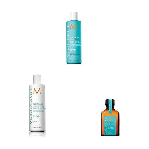 Moroccanoil pacchetto trattamento 25ml, shampoo e balsamo riparatori idratanti 250ml Moroccanoil