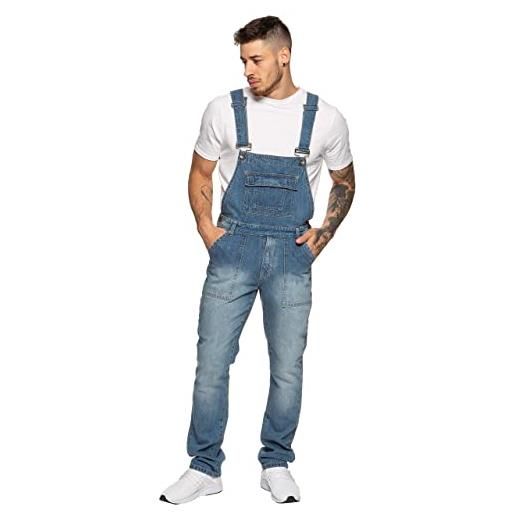 Enzo men's ezd390 ven denim dungarees overalls, light stonewash, 46