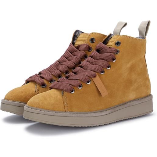 PANCHIC | sneakers alte scamosciate con lacci a trama larga marroni giallo