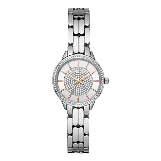 Michael Kors orologio allie da donna, movimento a tre lancette, cassa in acciaio inossidabile da 28 mm con bracciale in acciaio inossidabile, mk4411, tonalità argento e glitter