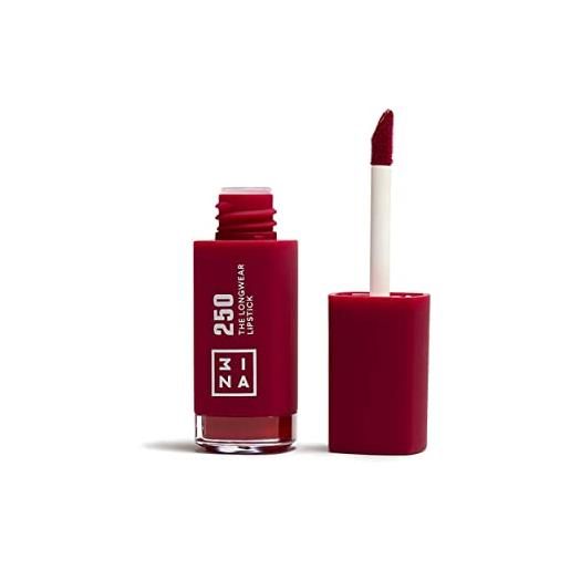 3ina makeup - the longwear lipstick 250 - rosa scuro rosso - rosetto rosa scuro con acido per nutrire le labbra - rossetto opaco lunga durata altamente pigmentato - vegan - cruelty free