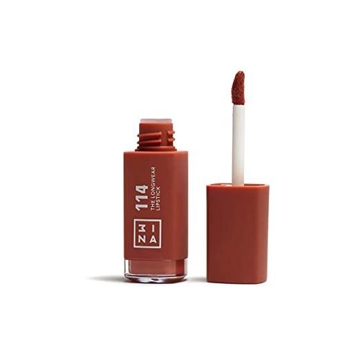 3ina makeup - the longwear lipstick 114 - marrone chiaro - rosetto marrone chiaro chiaro con acido per nutrire le labbra - rossetto opaco lunga durata altamente pigmentato - vegan - cruelty free