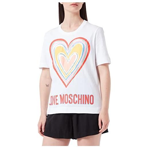 Love Moschino vestibilità regolare in jersey di cotone con maxi cuore multicolore t-shirt, azzurro, 46 donna