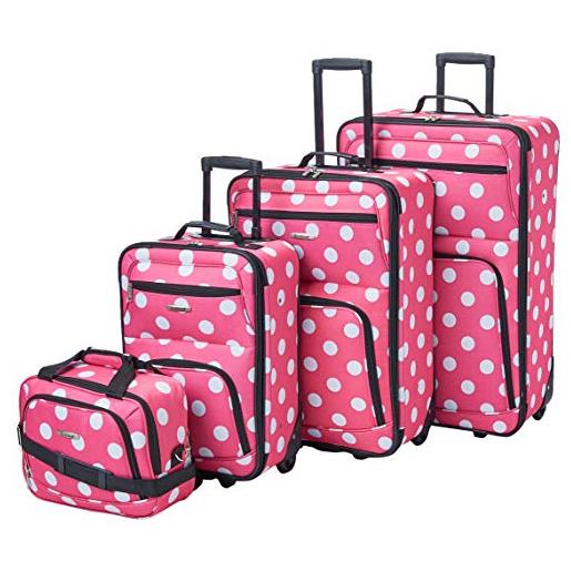 Rockland set di bagagli verticali a pois, pois rosa, taglia unica, set di bagagli verticali a pois