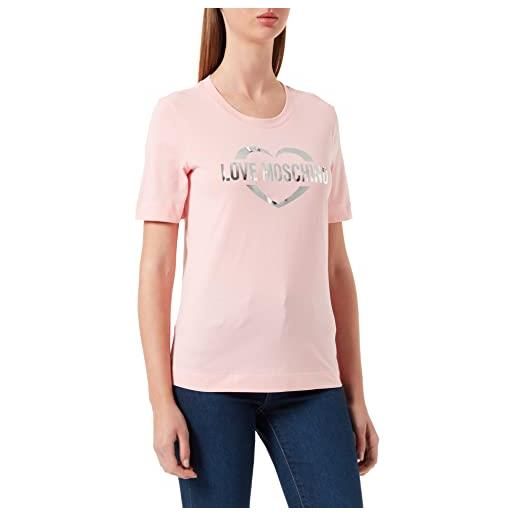 Love Moschino t-shirt with heart print in silver foil, bianco, 44 donna