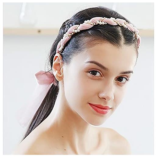 TseenYi cerchietto per capelli con perle di strass e perle di cristallo, per donne e ragazze, ideale come regalo di natale per san valentino (rosa)