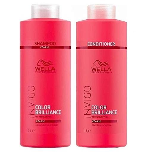Wella Professionals, brilliance duo color - shampoo da 1000 ml e balsamo da 1000 ml per capelli sfibrati/spessi