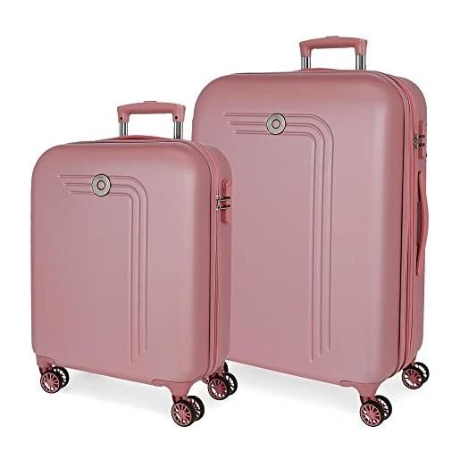 MOVOM riga set valigie rosa 55/70 cms rigida abs chiusura a combinazione numerica 109l 4 doppie ruote bagaglio a mano