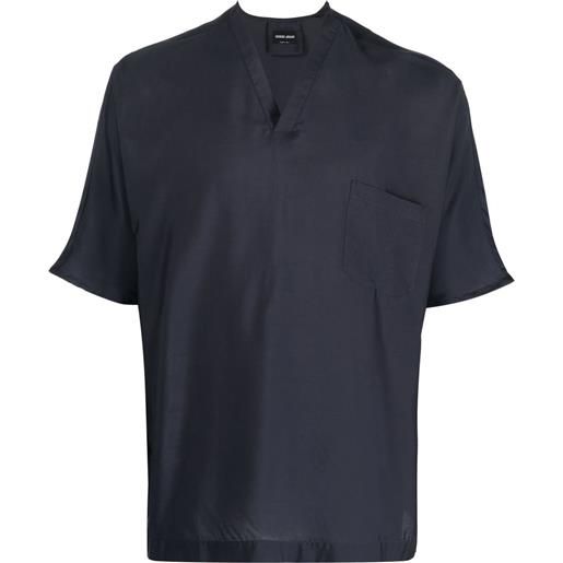 Giorgio Armani camicia con scollo a v - blu