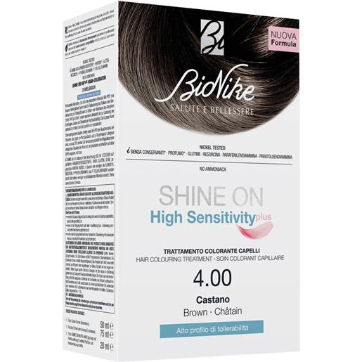 Amicafarmacia bionike shine on high sensitivity plus trattamento colorante per capelli 4.00 castano