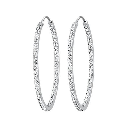 Elli orecchini a cerchio da donna in argento 925 con cristalli