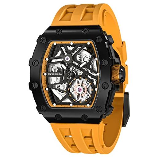 Orologio Uomo FORSINING Scheletrato Automatico – Cassa Tonneau In Acciaio Con Cinturino In Silicone – Design Meccanico Unico E Moderno
