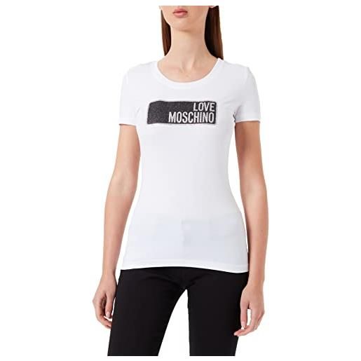 Love Moschino t-shirt glittered brand print maglietta, blu, 40 donna