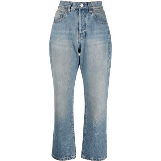 Victoria Beckham jeans crop a vita alta con effetto schiarito - blu