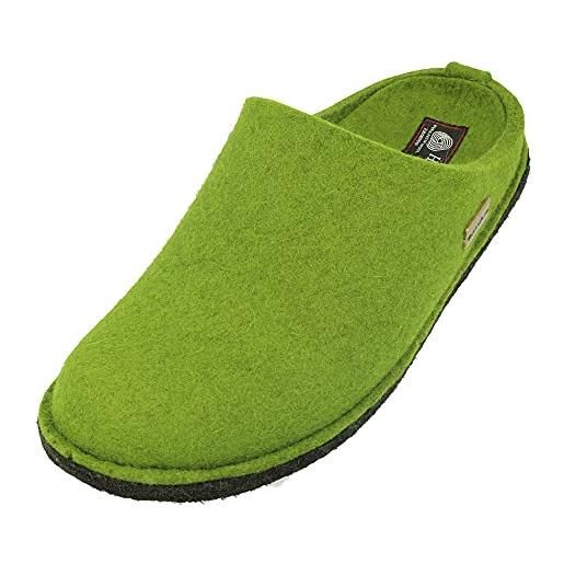 HAFLINGER flair morbide pantofole in feltro di lana verde erba, taglia 44