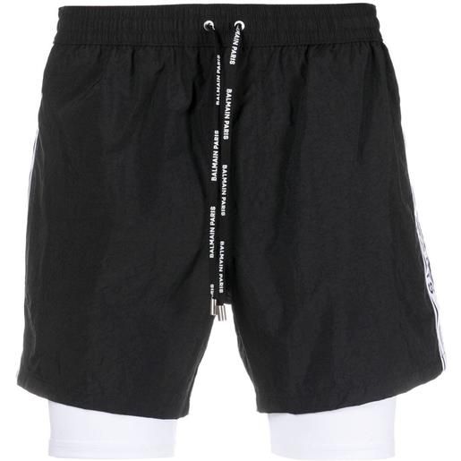 Balmain shorts a strati con banda logo - nero
