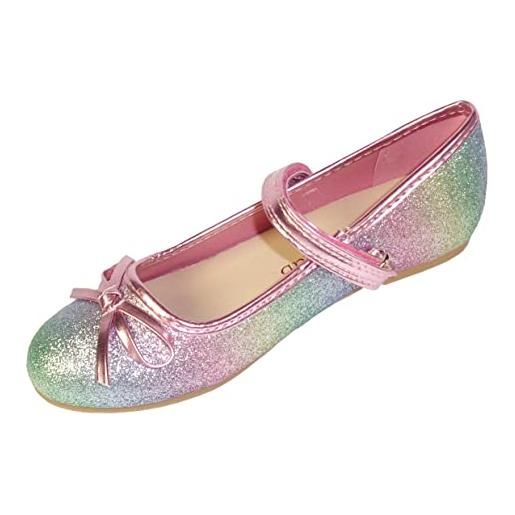 Sparkle Club the Sparkle Club scarpe da festa da bambina rosa arcobaleno scintillante glitter ballerina con fiocco rosa, multi, 27 eu