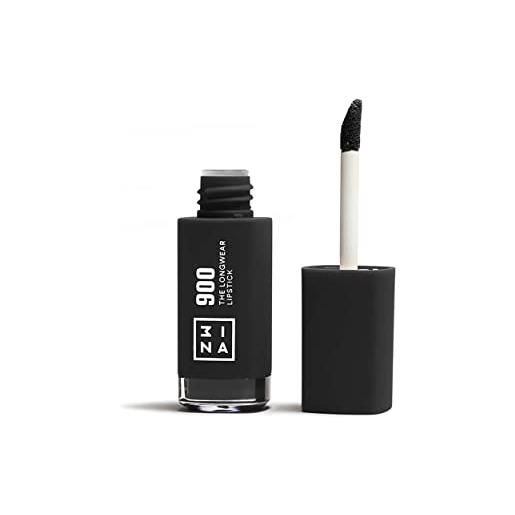 3ina makeup - the longwear lipstick 900 - nero - rosetto nero chiaro con acido per nutrire le labbra - rossetto opaco lunga durata altamente pigmentato - vegan - cruelty free