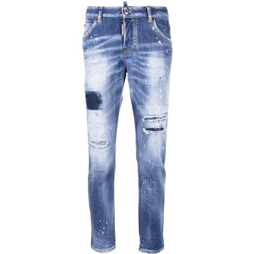 Dsquared2 jeans crop con effetto vissuto a vita bassa - blu