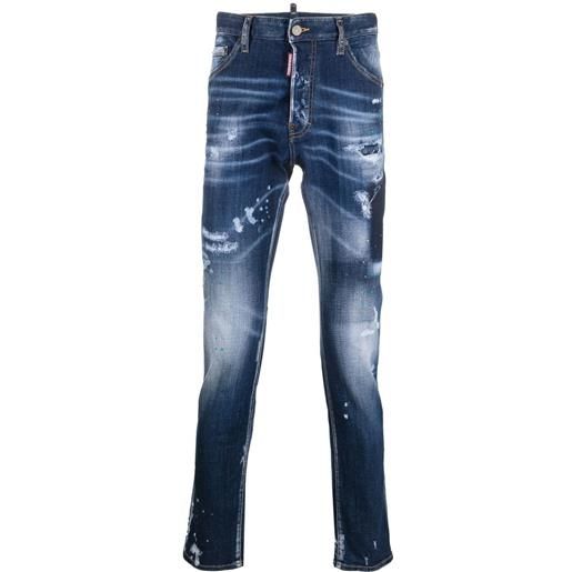 Dsquared2 jeans skinny con effetto vissuto tiffany - blu