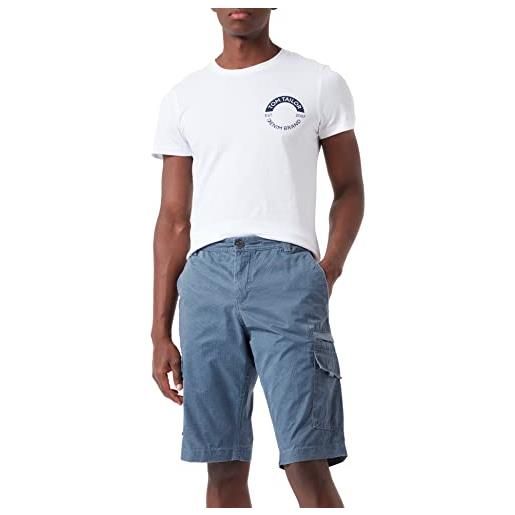TOM TAILOR pantaloncini cargo bermuda, uomo, blu (grey blue geometric design 27221), 32