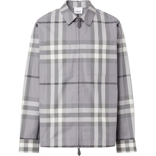 Burberry camicia a quadri con zip - grigio