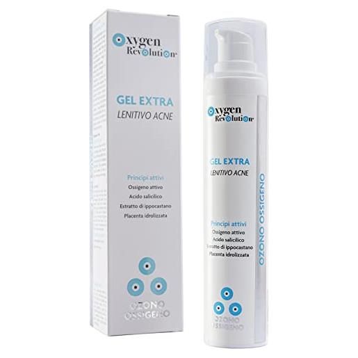 Oxygen Revolution gel extra lenitivo acne a base di ossigeno-ozono per acne e brufoli con acido salicilico, placenta idrolizzata, ippocastano, profonda penetrazione nella pelle, 50ml