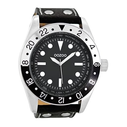 Oozoo orologio da polso xl con cinturino in pelle per articoli speciali, outlet a prezzo ridotto, variante 1, c2299 - nero/nero