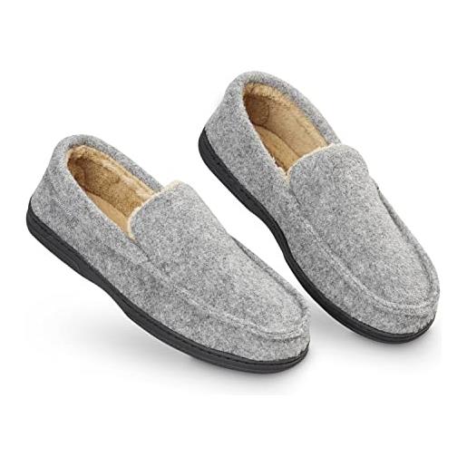 DUNLOP pantofole uomo ciabatte invernali da casa calde comode antiscivolo memory foam (nero/grigio, 42 eu)