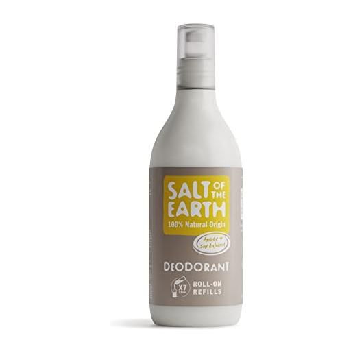 Salt Of the Earth natural deodorant roll on refill by salt of the earth, amber & sandalwood - vegan, long lasting protection, leaping bunny approved, made in the uk - 525ml