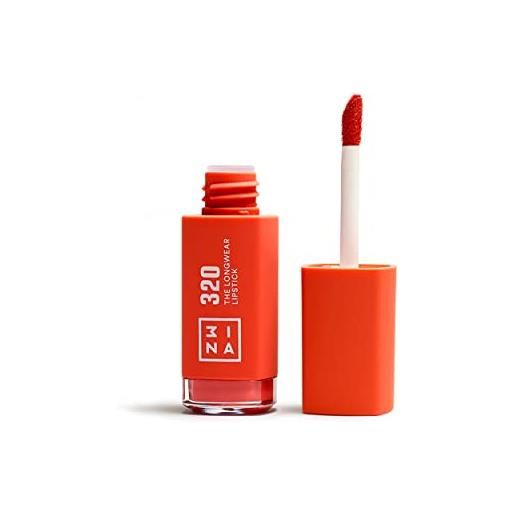 3ina makeup - the longwear lipstick 320 - arancione - rosetto arancione chiaro con acido per nutrire le labbra - rossetto opaco lunga durata altamente pigmentato - vegan - cruelty free