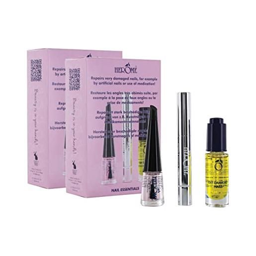 Herome 3-in-1 (2-pack) set indurente unghie con smalto rinforzante unghie, olio cuticole unghie penna e olio unghie fragili (exit damaged nails)