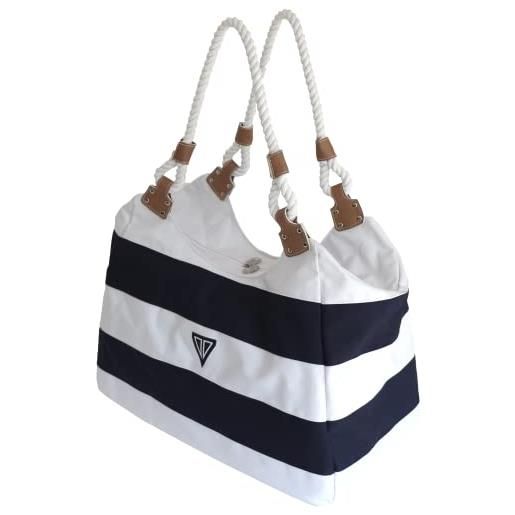 WildStage - borsa da spiaggia xl con chiusura lampo - borsa a tracolla di alta qualità con tasca interna - borsa da sauna - borsa da donna - blu e bianco 45 x 24 x 36 cm