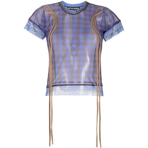 Ottolinger t-shirt semi trasparente a quadretti - blu