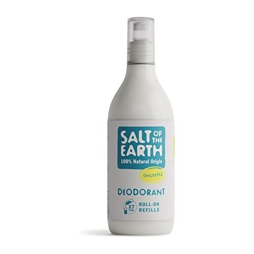 Salt Of the Earth natural deodorant roll on refill by salt of the earth, unscented - vegan, long lasting protection, leaping bunny approved, made in the uk - 525ml