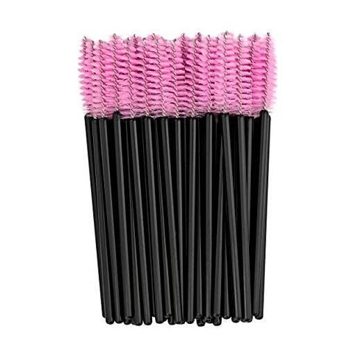 PROFICO set di 50 spazzole per ciglia, usa e getta, per mascara, mascara, applicatore, spazzola per ciglia per estensione delle ciglia, colore nero - rosa