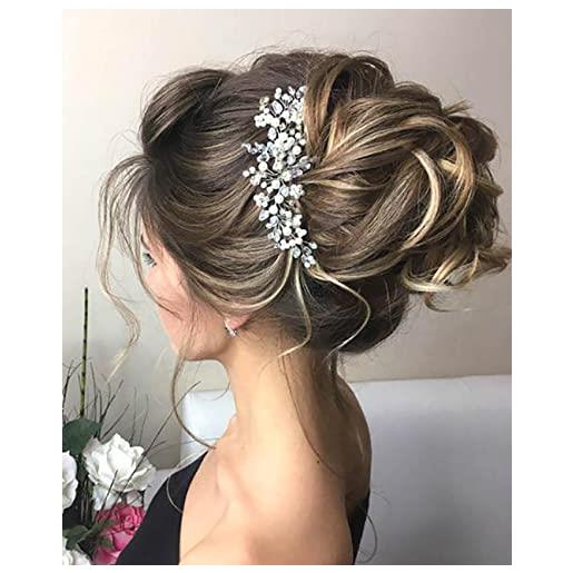 Unicra sposa capelli di nozze vite argento fiore perla fascia nuziale strass copricapo accessori per capelli per donne e ragazze