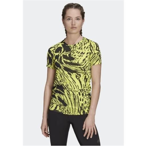 Adidas fast aop tee t-shirt m/m leopardata gialla/nera running donna