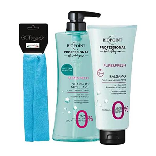 DC CASA biopoint set line pure&fresh: shampoo 400 ml + balsamo 350 ml + fascia per capelli