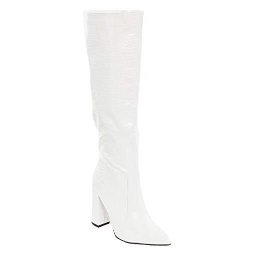 Toocool - stivali donna scarpe a punta coccodrillo ginocchio tacchi alti x8062 [39, bianco]