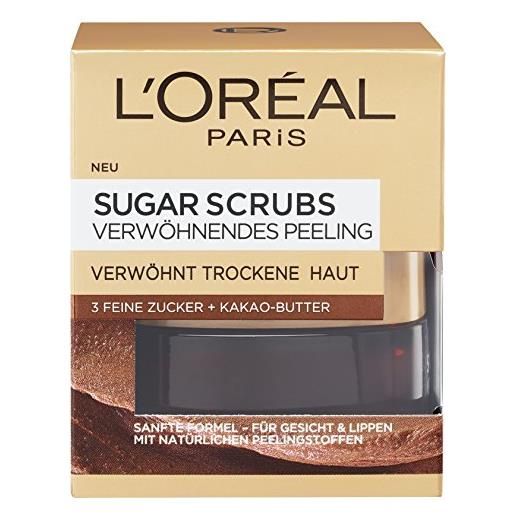L'Oréal Paris peeling per viso e labbra, con zucchero e burro di cacao, sugar scrubs peeling coccolato, 1 x 50 ml