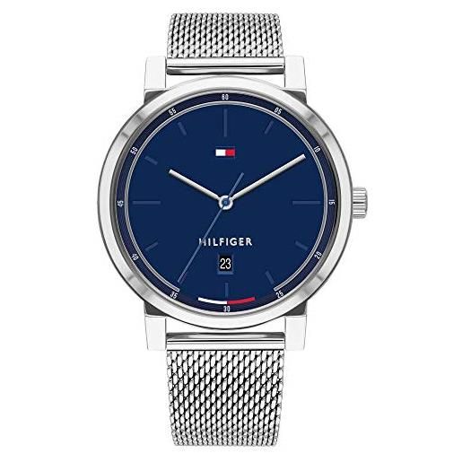 Tommy Hilfiger orologio analogico al quarzo da uomo con cinturino in maglia metallica in acciaio inossidabile argentato - 1791732